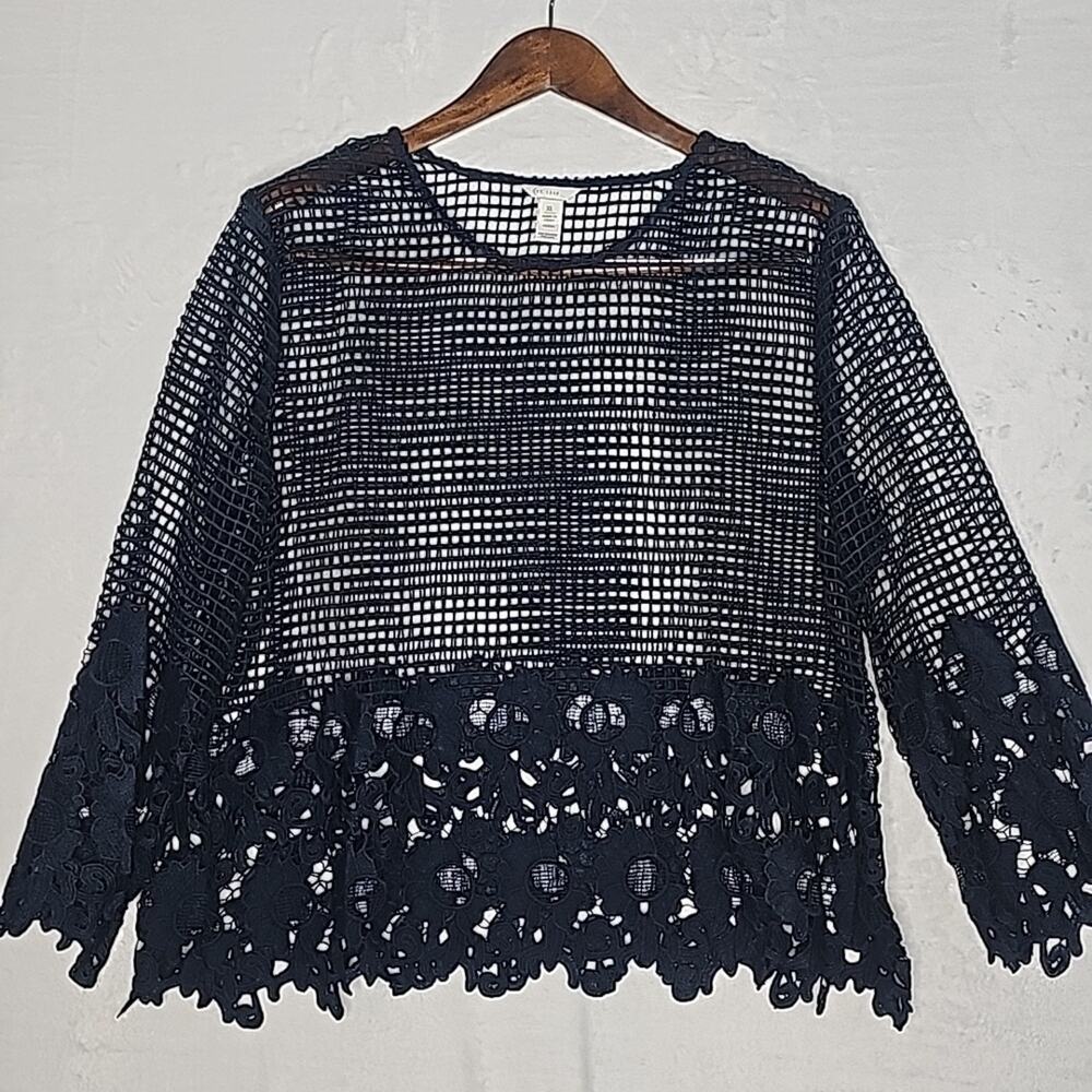 Beautiful Sheer Navy Blue Blouse XL